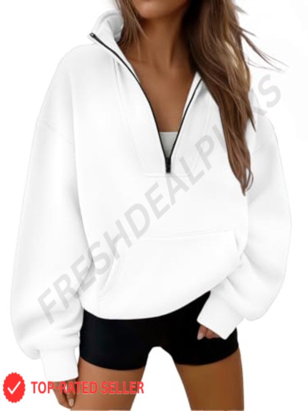 Womens Quarter Zip Pullover Sweatshirt Hoodie Cotton Polyester Long Sleeve